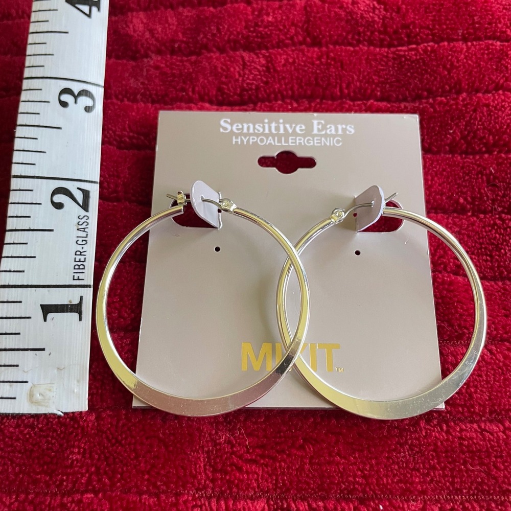 Mixit Sensitive Ears Silver Tone 2 Inch Hoop Earrings Hypoallergenicβ Round Flat